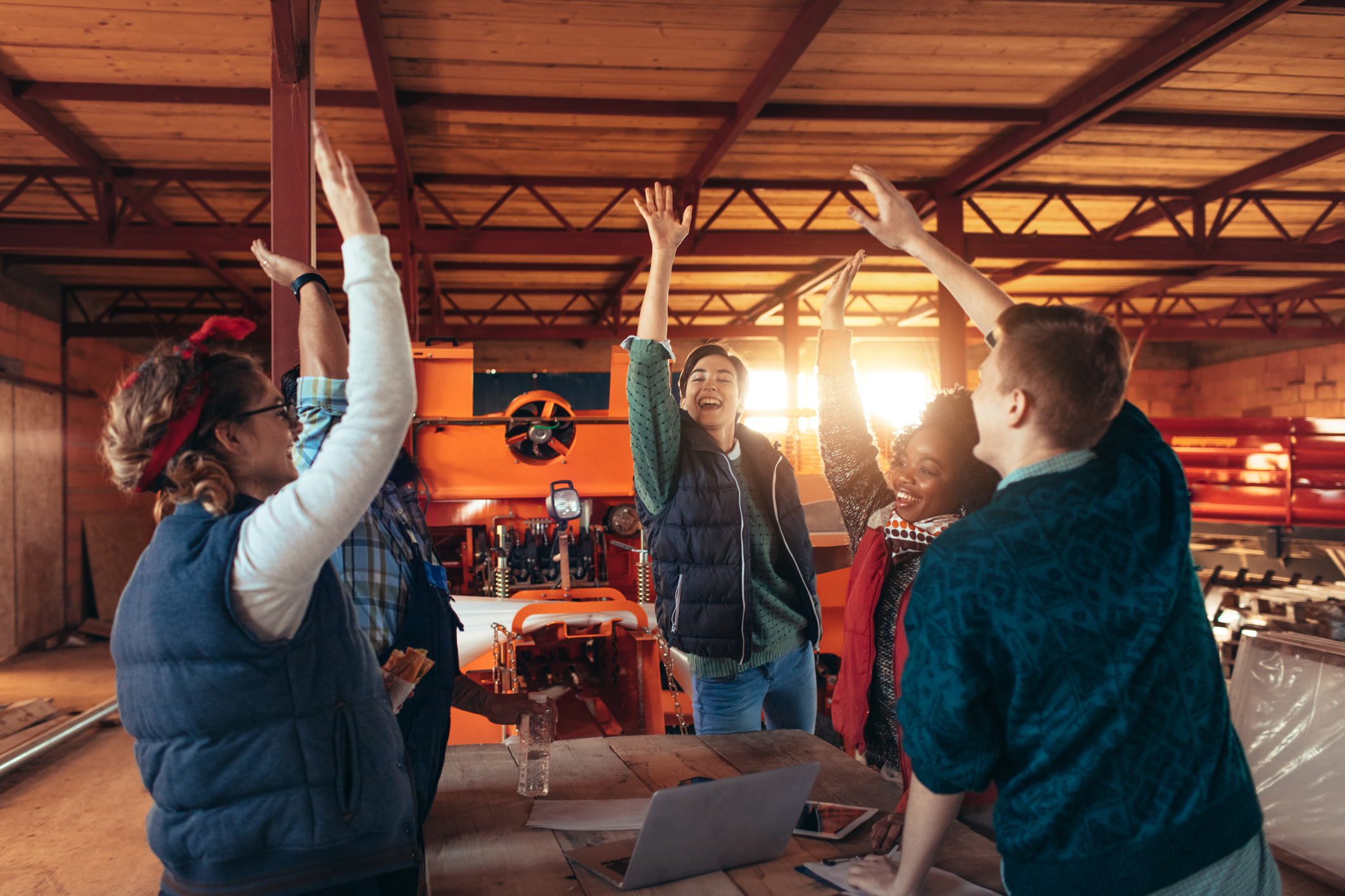 Group all doing a high-five